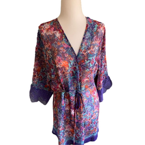 Floral tie waist robe